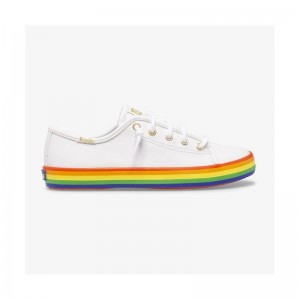 Keds Big Kid's Kickstart Deri Slip On Sneaker Çocuk White/Rainbow | DJVKM-9132