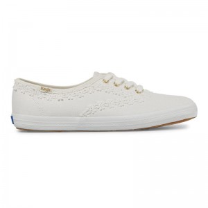 Keds Champion Crochet Trim Kanvas Canvas Kadın Beyaz | JNGZF-6248