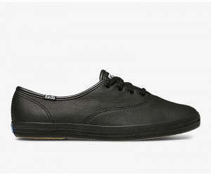 Keds Champion Orjinal Deri Leather Sneakers Kadın Black/Black | BAUJT-6930