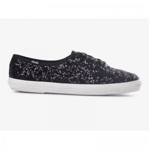 Keds Champion Sequins Celebration Lace Ups Kadın Siyah | JNDIB-3698