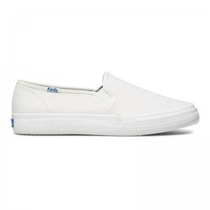 Keds Double Decker Deri Leather Sneakers Kadın Beyaz | UKFXS-7032