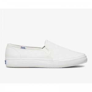 Keds Double Decker Slip On Leather Sneakers Kadın Beyaz | JIHGC-3208