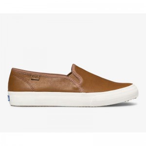 Keds Double Decker Slip On Leather Sneakers Kadın Kahverengi | ICZUH-2830