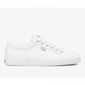 Keds Jump Kick Deri Lace Ups Kadın Beyaz Altın | BDVUT-4351