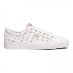 Keds Jump Kick Perforated Deri Leather Sneakers Kadın White/Gold | WLRJE-6253