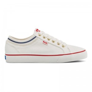 Keds Jump Kick Rib Knit Collar Kanvas Canvas Kadın White/Red | GZEMR-7854