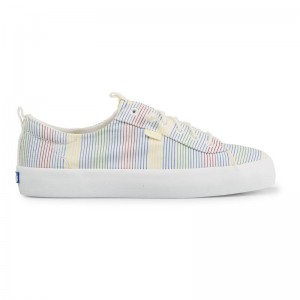 Keds Kickback Kanvas Surf Stripe Makosen Ayakkabı Kadın White/Multicolor | VNXGA-1239