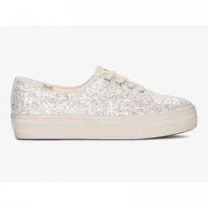 Keds The Platform Glitter Celebration Lace Ups Kadın Krema Beyaz | JSEXA-3485