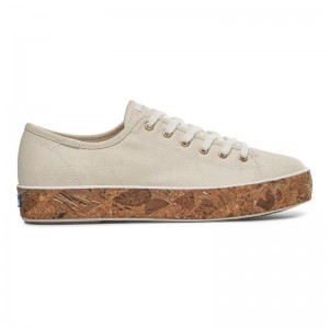 Keds Triple Kick Kanvas Cork Foxing Natural Platform Sneakers Kadın Bej Rengi | YZRTH-0842