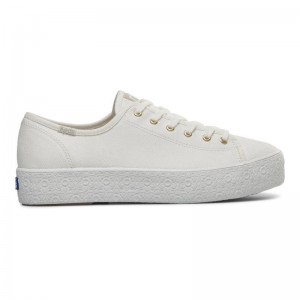 Keds Triple Kick Kanvas Emboss Foxing Snow Platform Sneakers Kadın Beyaz | HYVAW-1906