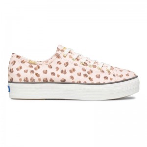 Keds Triple Kick Leopard Kanvas Platform Sneakers Kadın Pink/Multicolor | QMWRD-4782