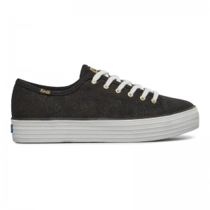 Keds Triple Kick Metallic Canvas Kadın Black/Gold | XNKSY-9204