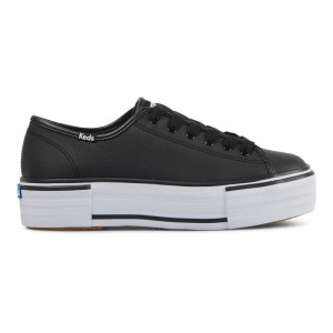 Keds Triple Up Deri Bumper Foxing Leather Sneakers Kadın Black/White | MUYAW-2435