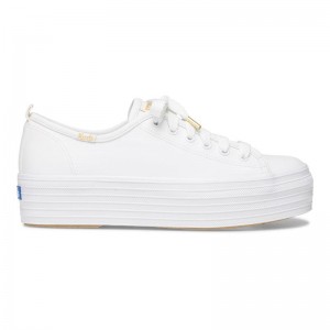 Keds Triple Up Deri Platform Sneakers Kadın Beyaz | OITMK-5074