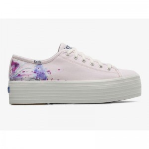 Keds Triple Up Kanvas Painterly Floral Lace Ups Kadın Açık Pembe | REYSG-4350