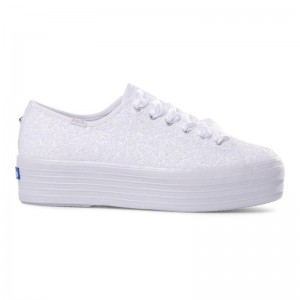 Keds Triple Up Sequins Cel Platform Sneakers Kadın Beyaz | NMBQH-4207