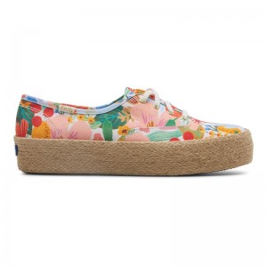 Keds x Rifle Paper Co. The Platform Jute Prints Kadın White/Multicolor | PCGVB-1495