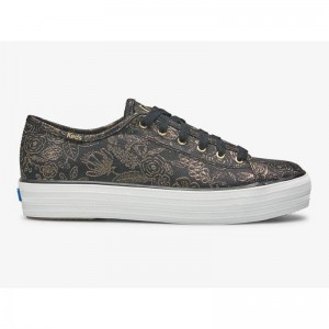 Keds x Rifle Paper Co. Triple Kick Colette Jacquard Lace Ups Kadın Siyah | MQURN-9476