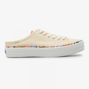 Keds x Rifle Paper Co. Triple Kick Mule Raffia Makosen Ayakkabı Kadın Lightyellow | OIEVC-9358