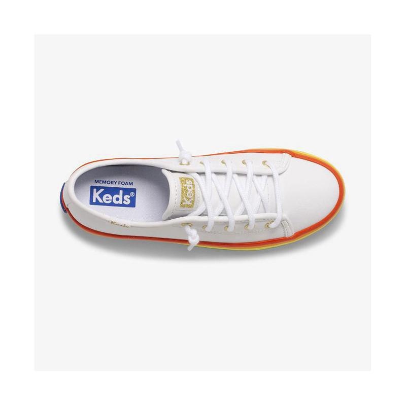 Keds Big Kid's Kickstart Deri Slip On Sneaker Çocuk White/Rainbow | DJVKM-9132