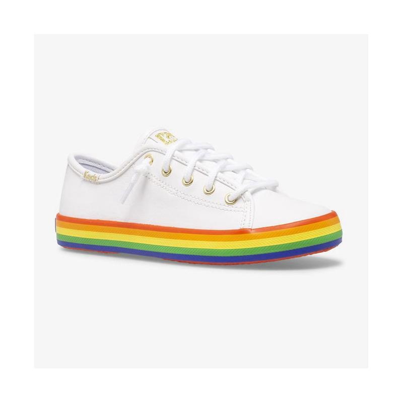 Keds Big Kid's Kickstart Deri Slip On Sneaker Çocuk White/Rainbow | DJVKM-9132