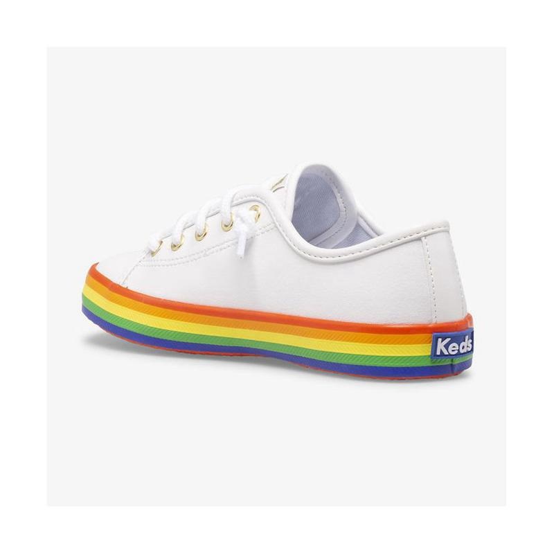 Keds Big Kid's Kickstart Deri Slip On Sneaker Çocuk White/Rainbow | DJVKM-9132