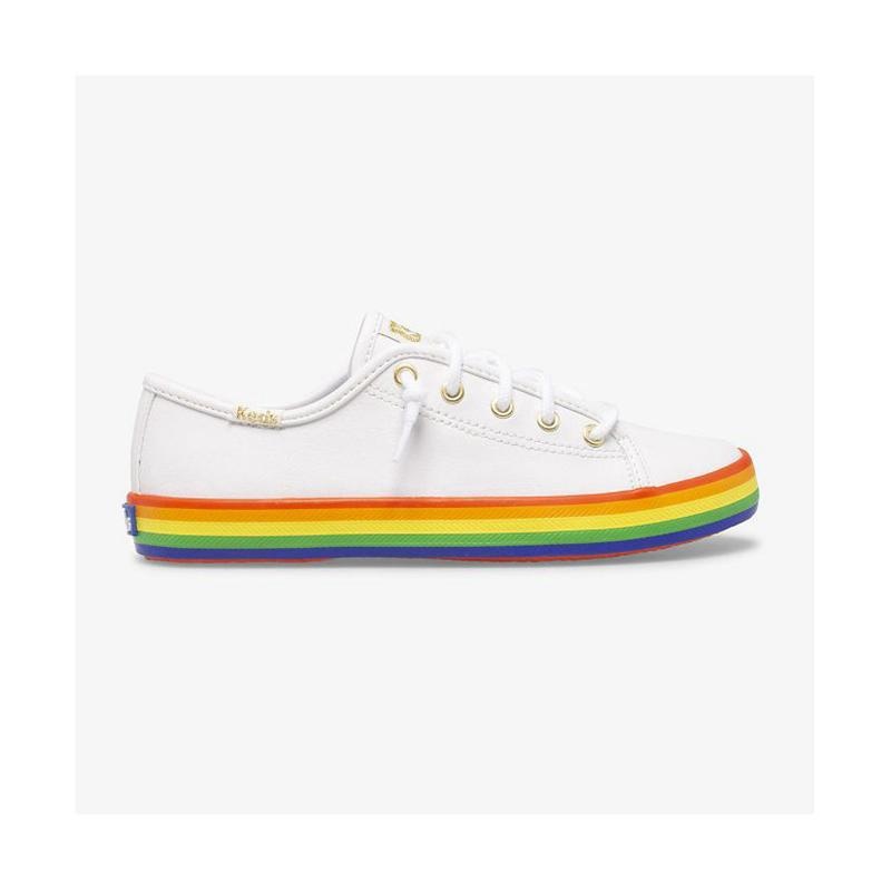 Keds Big Kid\'s Kickstart Deri Slip On Sneaker Çocuk White/Rainbow | DJVKM-9132