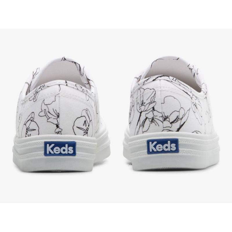 Keds Breezie Kanvas Hand Drawn Print Lace Ups Kadın Beyaz Siyah | XLRCF-0342