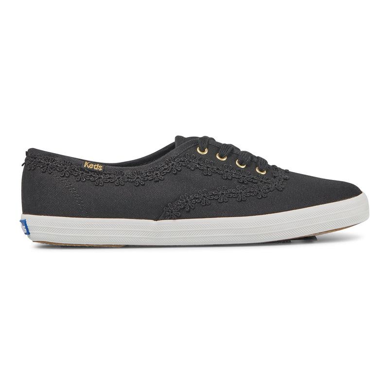 Keds Champion Crochet Trim Kanvas Canvas Kadın Siyah | MUKZT-8976