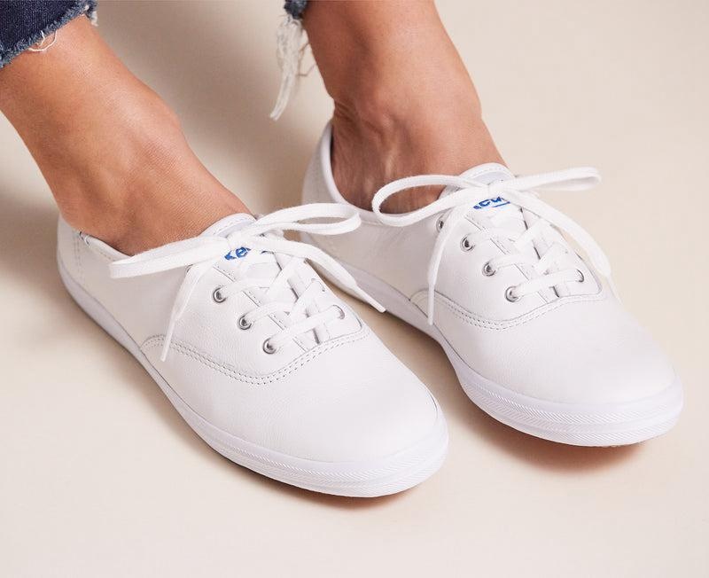 Keds Champion Deri Geniş Fit Leather Sneakers Kadın Beyaz | BRDMK-2614