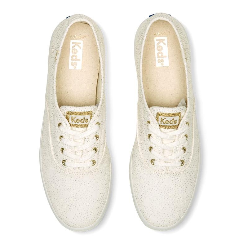 Keds Champion Dots Print Kanvas Canvas Kadın White/Gold | VQDSK-5980