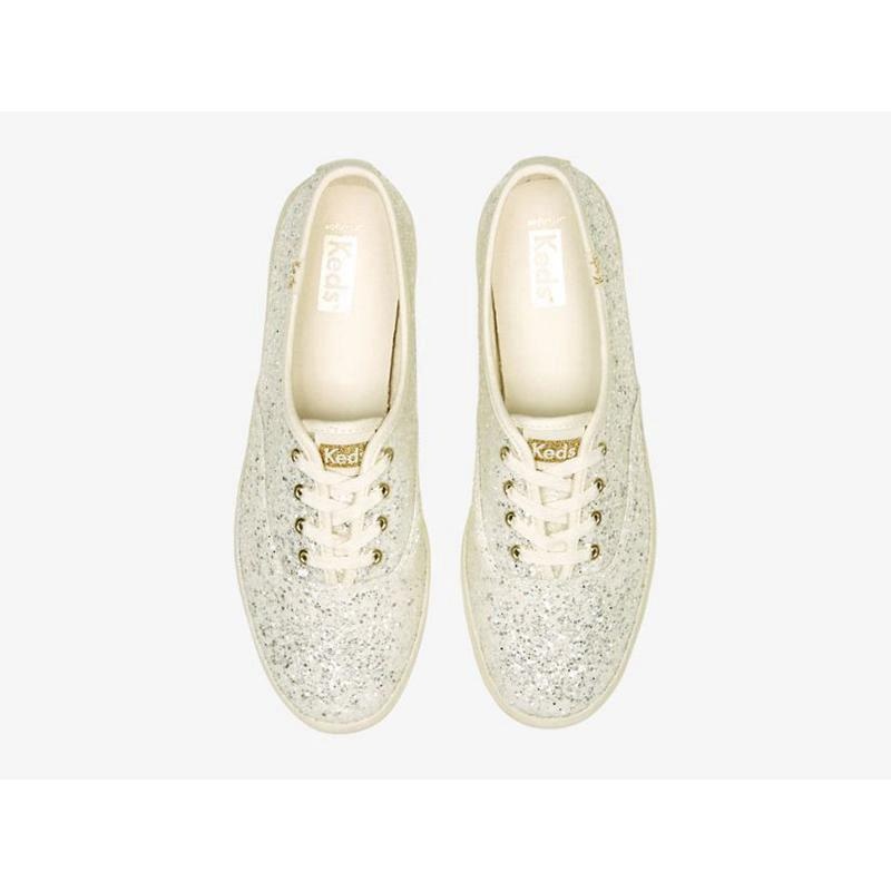 Keds Champion Glitter Celebration Lace Ups Kadın Krema Beyaz | NFDSA-4312