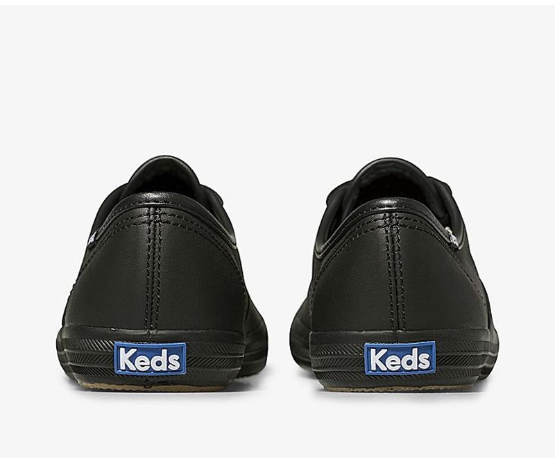 Keds Champion Orjinal Deri Leather Sneakers Kadın Black/Black | BAUJT-6930