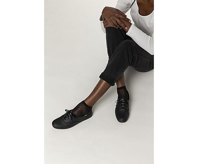 Keds Champion Orjinal Deri Leather Sneakers Kadın Black/Black | BAUJT-6930