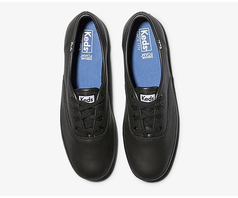 Keds Champion Orjinal Deri Leather Sneakers Kadın Black/Black | BAUJT-6930