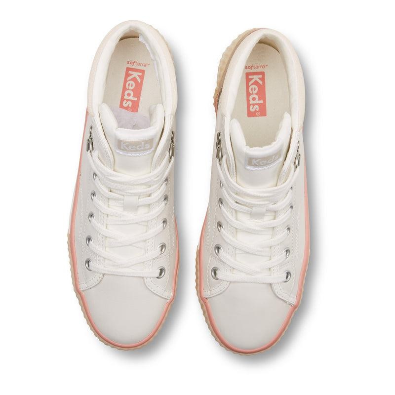 Keds Demi Trx Mid Cut Deri Snow Leather Sneakers Kadın White/Blush | FYDMG-8256