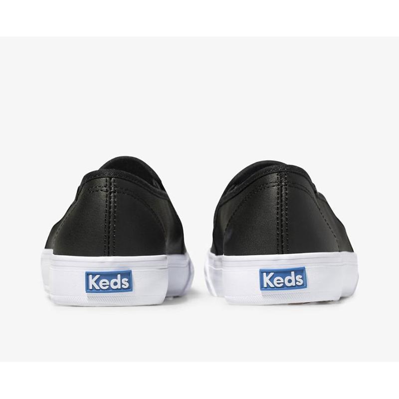 Keds Double Decker Deri Makosen Ayakkabı Kadın Siyah | RQVBH-7640