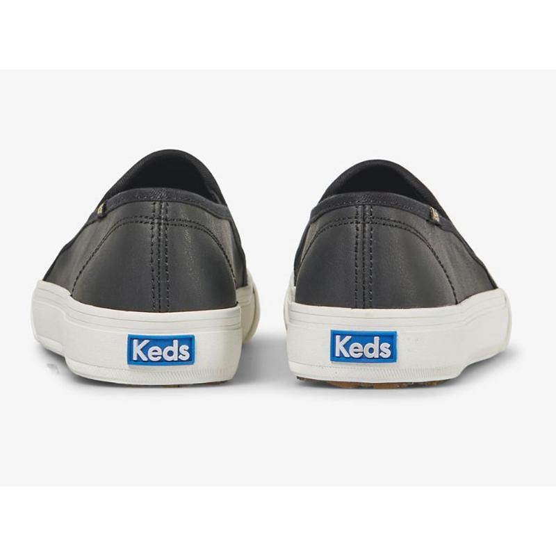 Keds Double Decker Emboss Deri Makosen Ayakkabı Kadın Siyah | MNSWH-0365