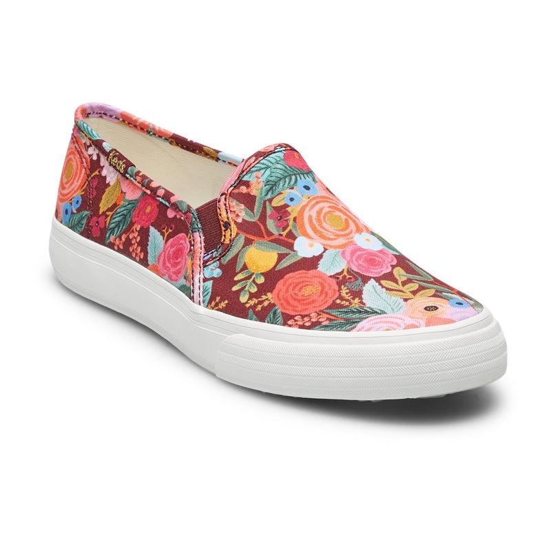 Keds Double Decker Rifle Paper Co. Garden Party Prints Kadın Burgandy | FHSVQ-7192