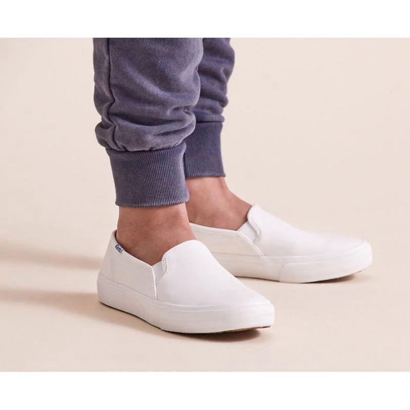 Keds Double Decker Slip On Leather Sneakers Kadın Beyaz | JIHGC-3208