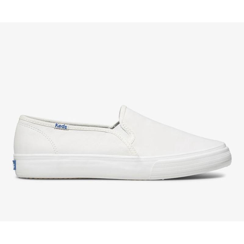 Keds Double Decker Slip On Leather Sneakers Kadın Beyaz | JIHGC-3208