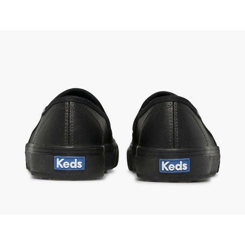 Keds Double Decker Slip On Leather Sneakers Kadın Siyah Siyah | ZJEGF-1329