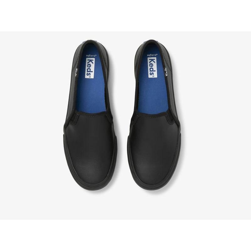 Keds Double Decker Slip On Leather Sneakers Kadın Siyah Siyah | ZJEGF-1329