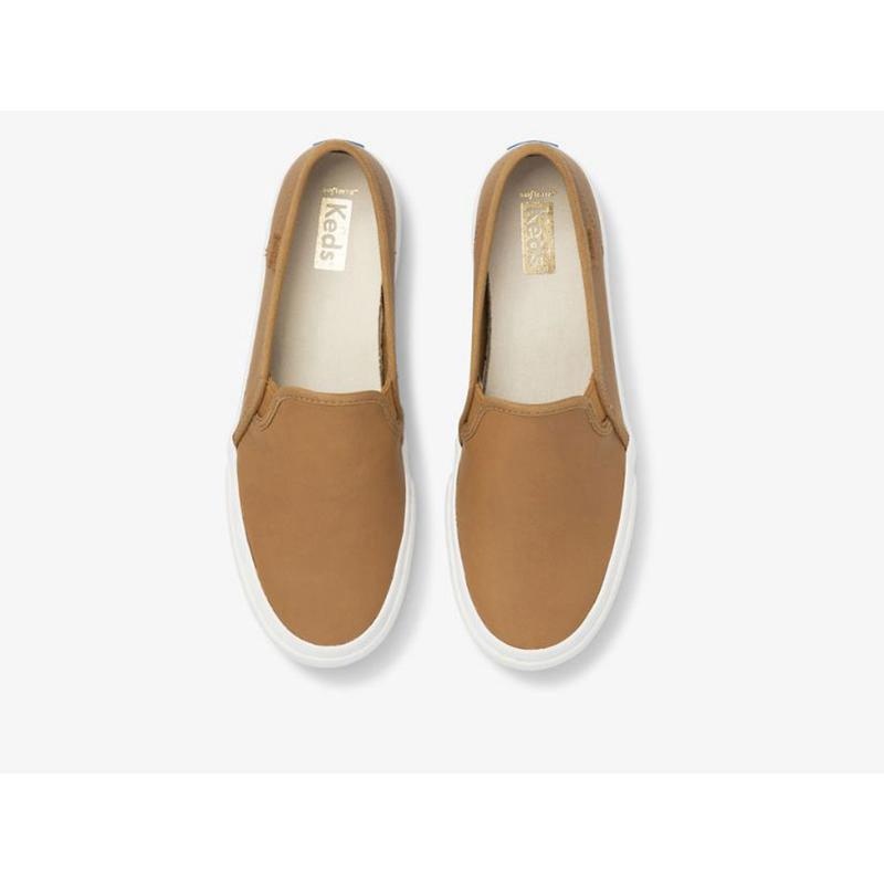 Keds Double Decker Slip On Leather Sneakers Kadın Kahverengi | KMSHI-5438