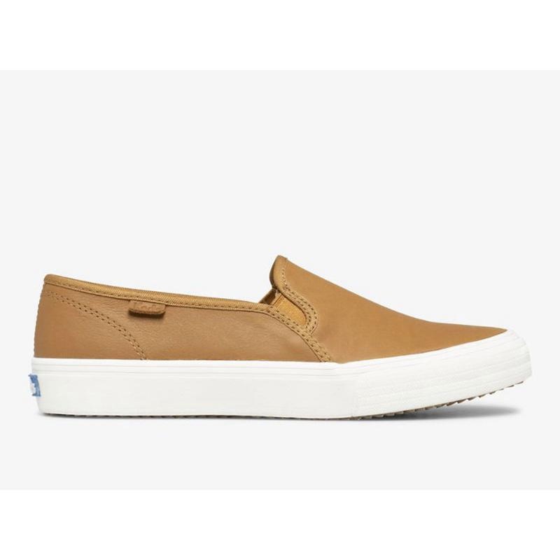 Keds Double Decker Slip On Leather Sneakers Kadın Kahverengi | KMSHI-5438