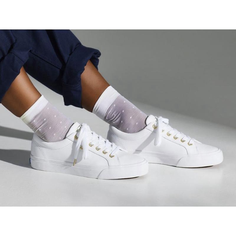 Keds Jump Kick Deri Lace Ups Kadın Beyaz Altın | BDVUT-4351