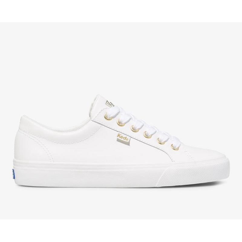 Keds Jump Kick Deri Lace Ups Kadın Beyaz Altın | BDVUT-4351