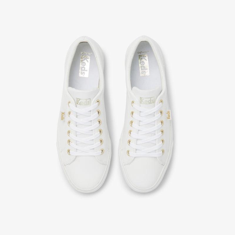 Keds Jump Kick Deri Leather Sneakers Kadın White/Gold | AWRTI-5274