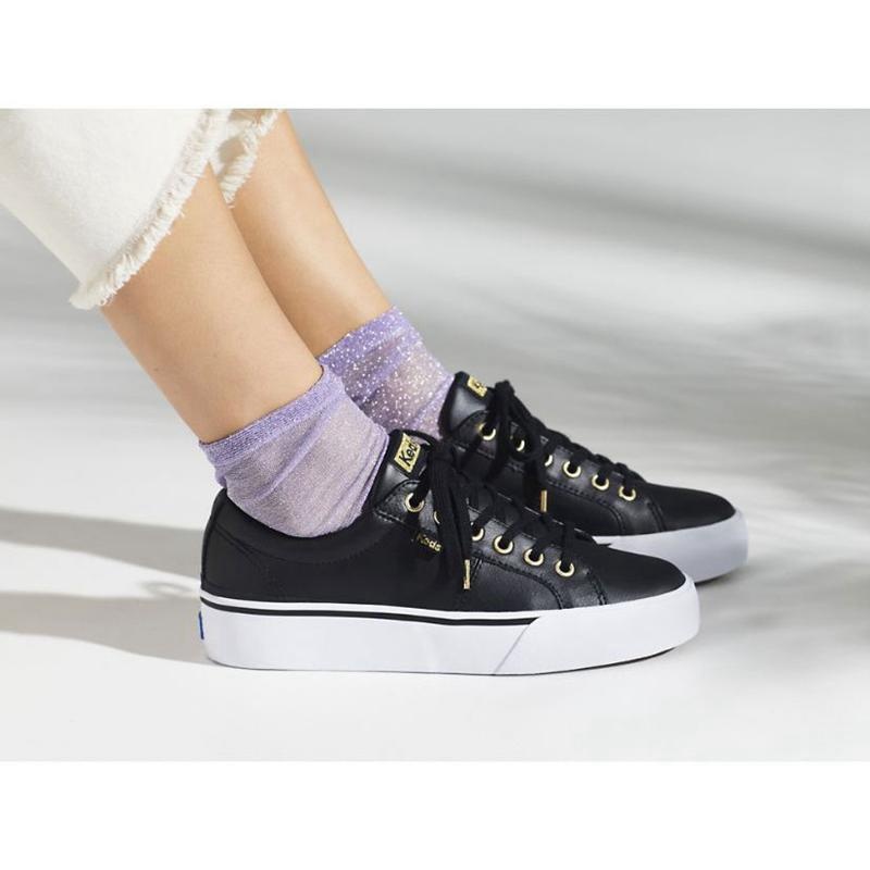 Keds Jump Kick Duo Deri Platform Sneakers Kadın Siyah | PKXBI-9637