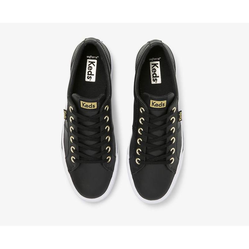 Keds Jump Kick Duo Deri Platform Sneakers Kadın Siyah | PKXBI-9637